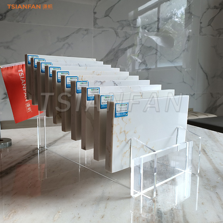 customized step marble quartz sample countertop show rack design