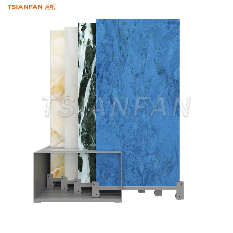 CT609-slide tile display rack showroom quartz stone display stand supplier
